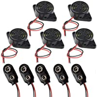 RUNCCI-YUN 5pcs DC 3-24V Electronic Buzzer Alarma Sounder Sonido Continuo (Pack de 5) +Conector clip de la batería 9V…